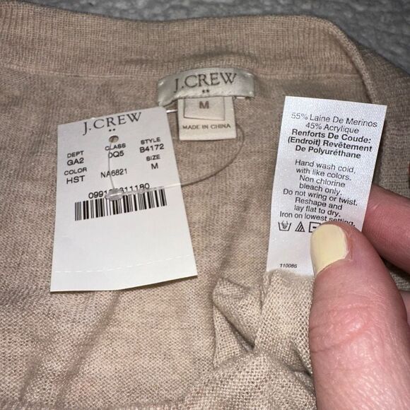 J. Crew Medium Merino Wool Blend Tan Womens Crew Womens Sweater Elbow Detail NWT - Picture 5 of 9
